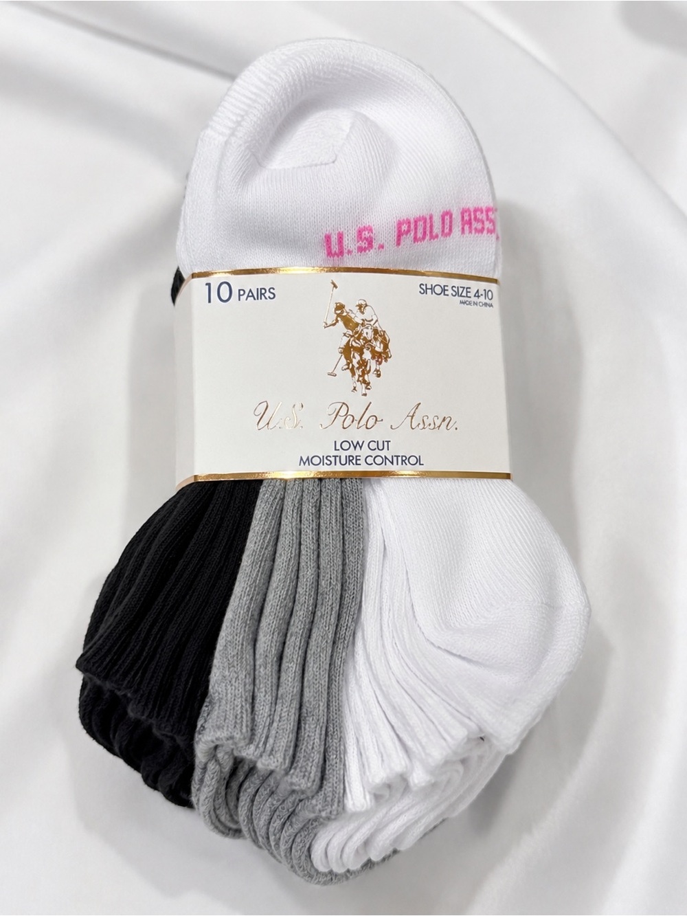 U.S. Polo Assn. 10-Pack Low Cut Socks in White, Gray & Black
